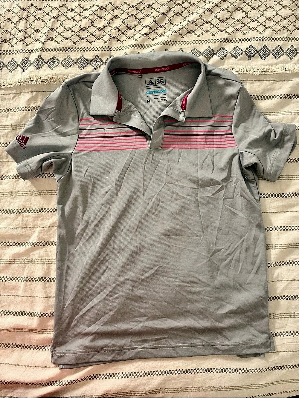 adidas climacool Striped Polo Gray & Pink Size Medium
